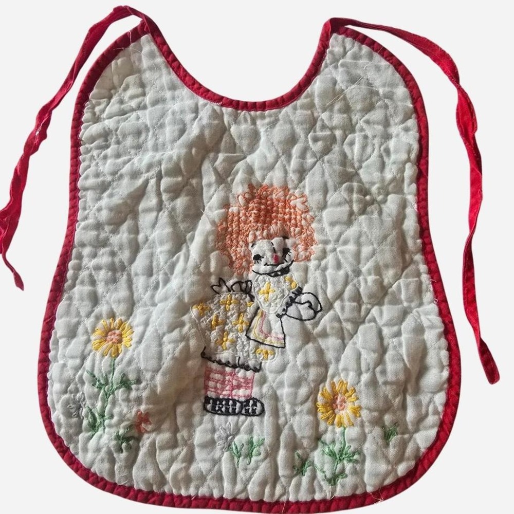 Vintage baby bib hand‎ embroidered #raggedyann